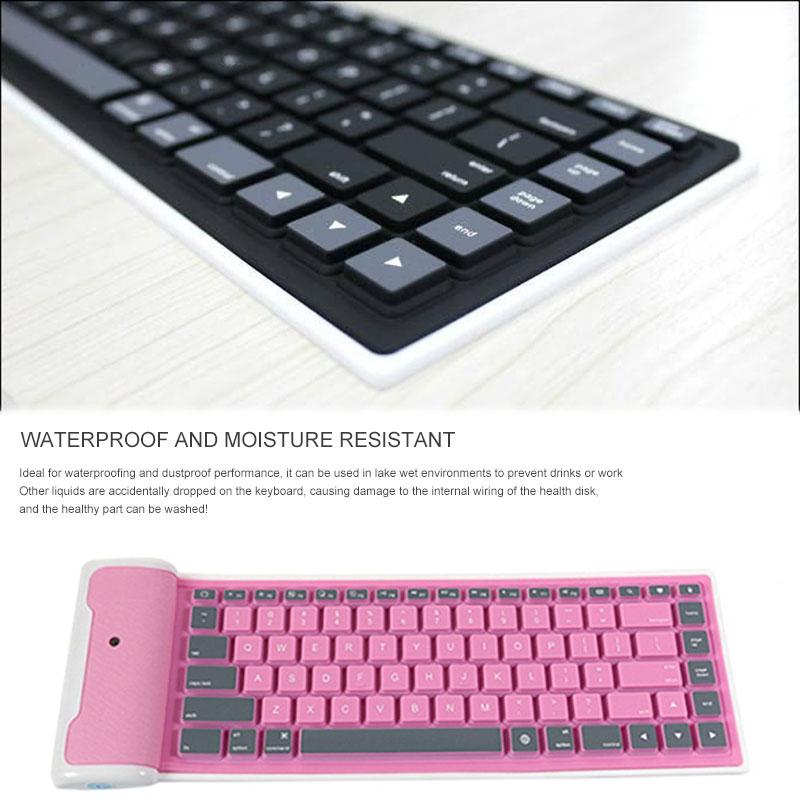 Wireless Bluetooth Keyboard for Laptop and Computer- Soft Silicon Comfortable Waterproof Keyboard With USB Socket Foldable - Multicolor