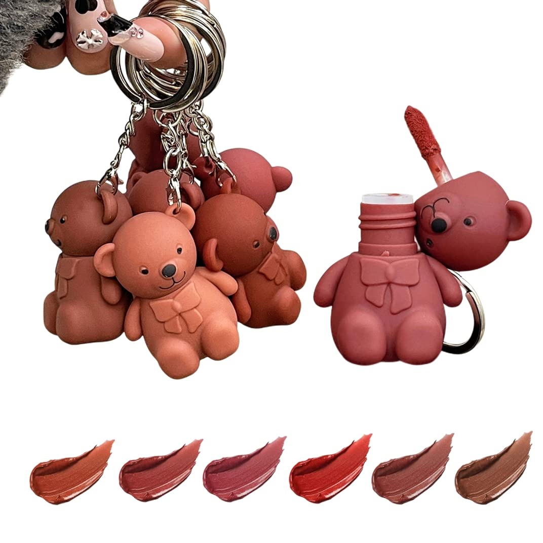 1Pc gloss Texture Lip Glaze Art Value Bear Paradise Velvet Lip Bear Keychain Lip Mud Lipstick Waterof Long Lasting Lip For Women & Girls