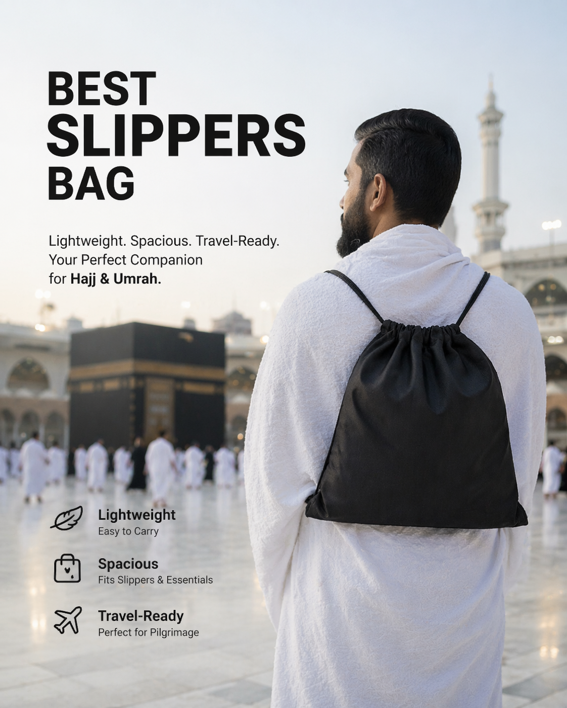 Multipurpose Travel Bag Drawstring Backpack for Shoes, Travel String Bag, Gym Bag, Hajj & Umrah Prayer Mat Bag-Lightweight-Good Quality
