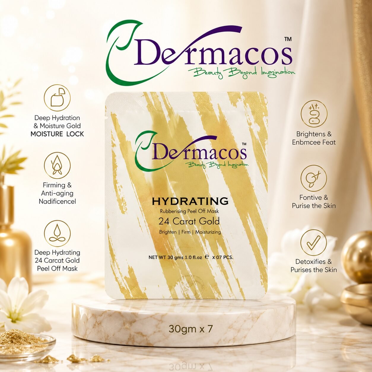 Hydrating Rubbering Peel-Off Mask 24 Carat Gold (30gm) Pack of 7 | Face Mask Care