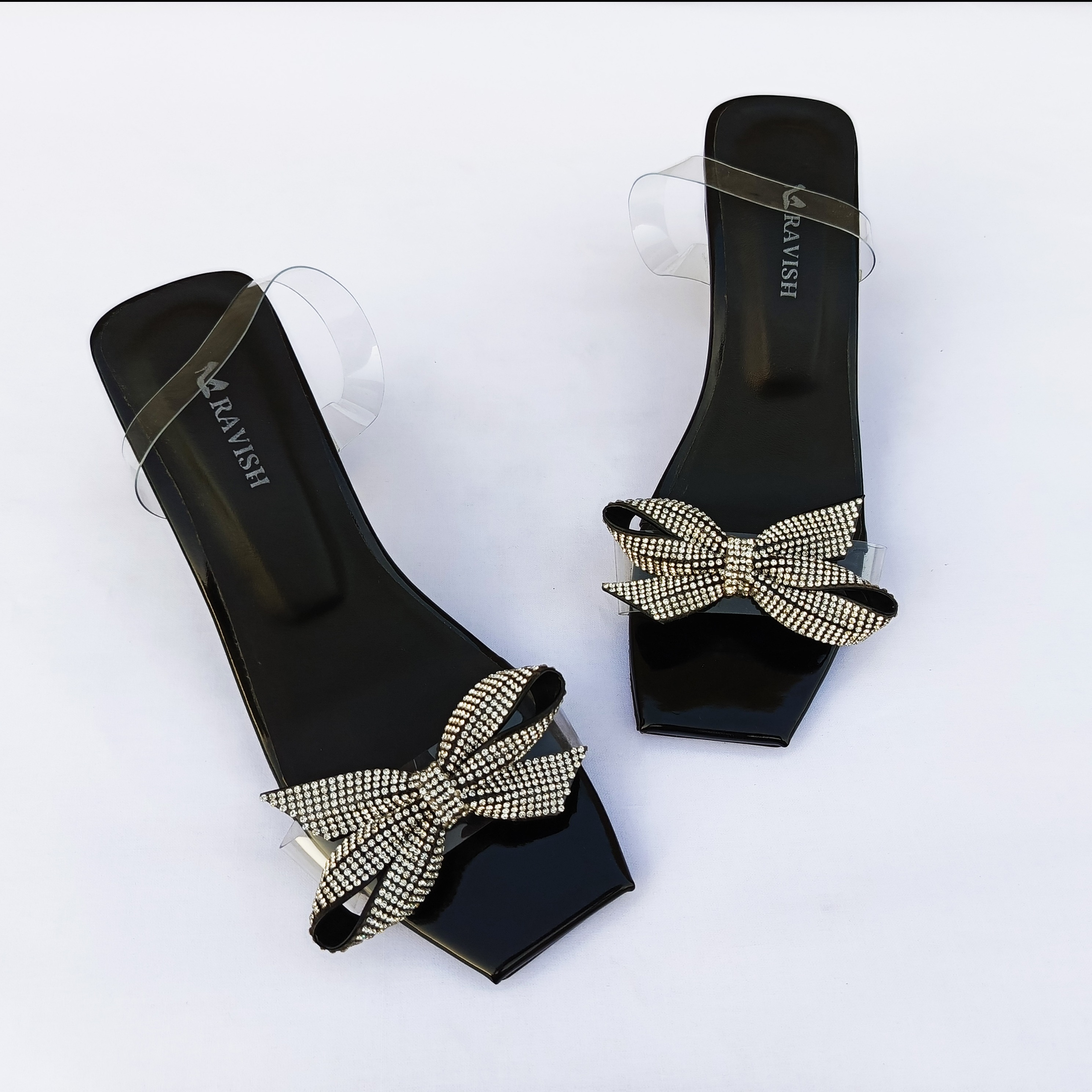 RAVISH Marigold Transparent Heels for Women - Elegant Bow Design, 2.5-inch Heel