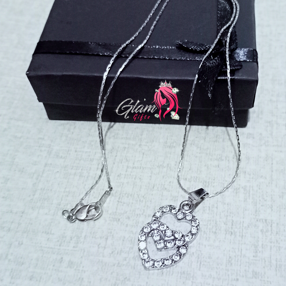 Dual Silver Heart Pendant Necklace with gift Box for Friends