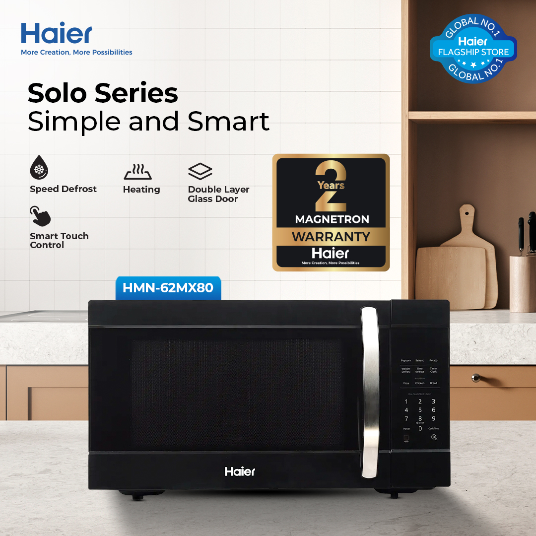 Haier 62L / Solo / HMN-62MX80 ( Internal Light + Pull Handle Door ) Microwave Oven / Haier Warranty