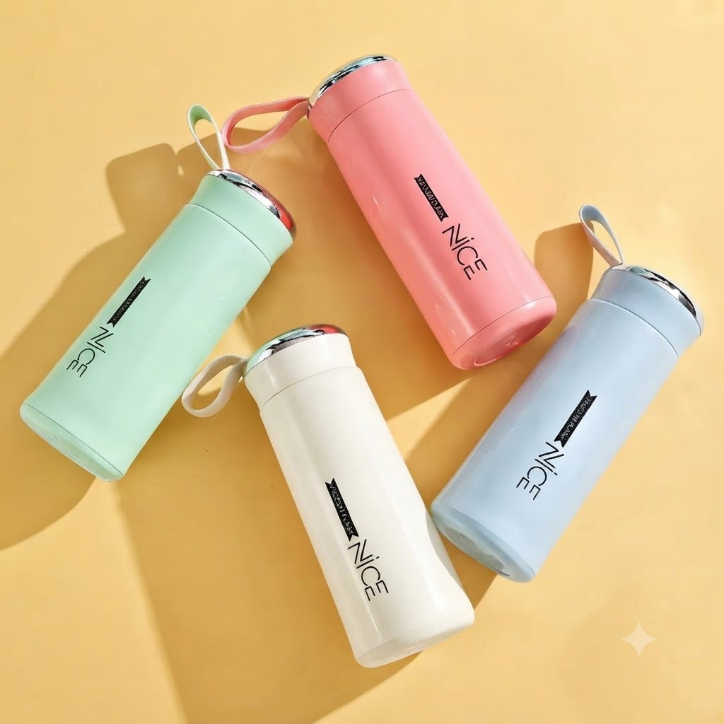 Ghar Kart Premium NICE 400ml Glass Water Bottle – Insulated Leakproof Bottle for School, Gym & Office Use
