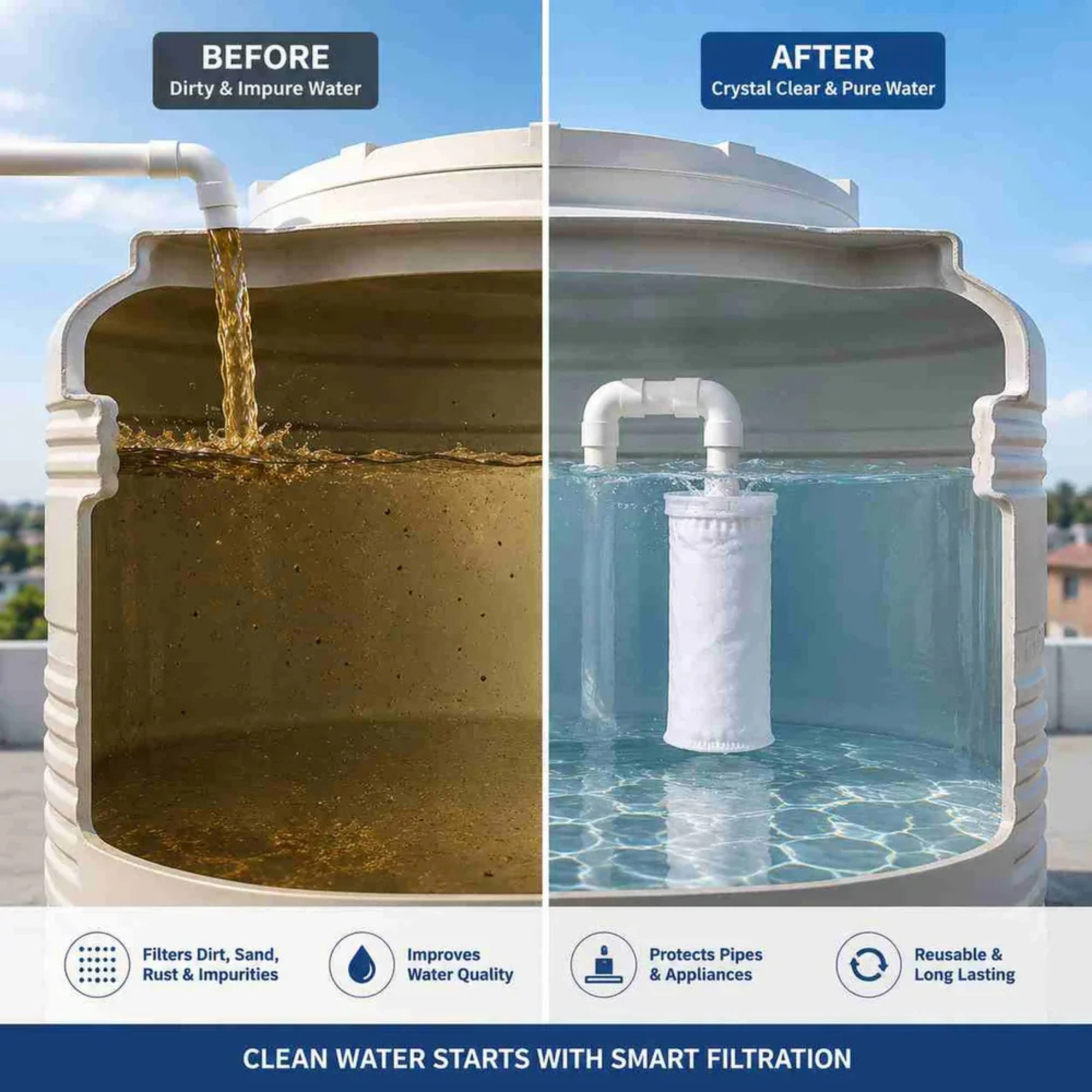 Water Tank Filter Bag – Reusable Water Tank Inlet Mesh Filter for Clean Water Storage – Fine Mesh Sediment & Debris Filter Bag – Durable, Washable & Easy to Install Water Tank Protector for Home, Overhead & Underground Water Tanks