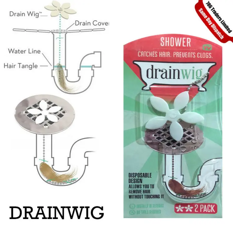 DrainWig Shower Drain Hair Catcher, Disposable Drain Protector, Flower, 2  Pack