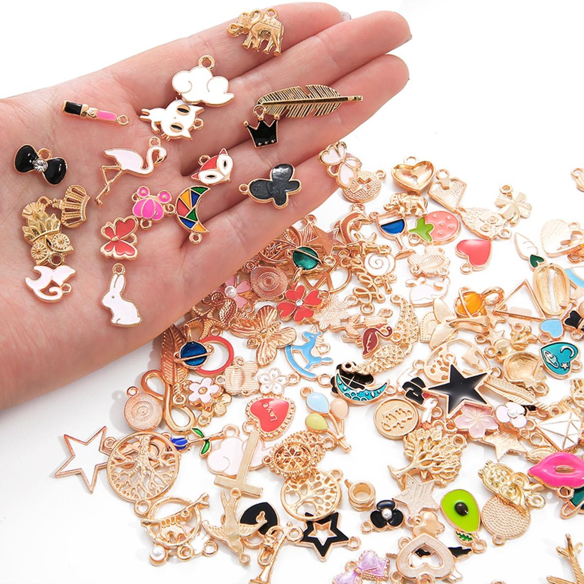 10/50 Pcs Mixed Enamel Charms – Daisy, Sakura, Heart & Star Pendants | DIY Jewelry Making Accessories for Bracelets, Earrings, Necklaces & Crafts