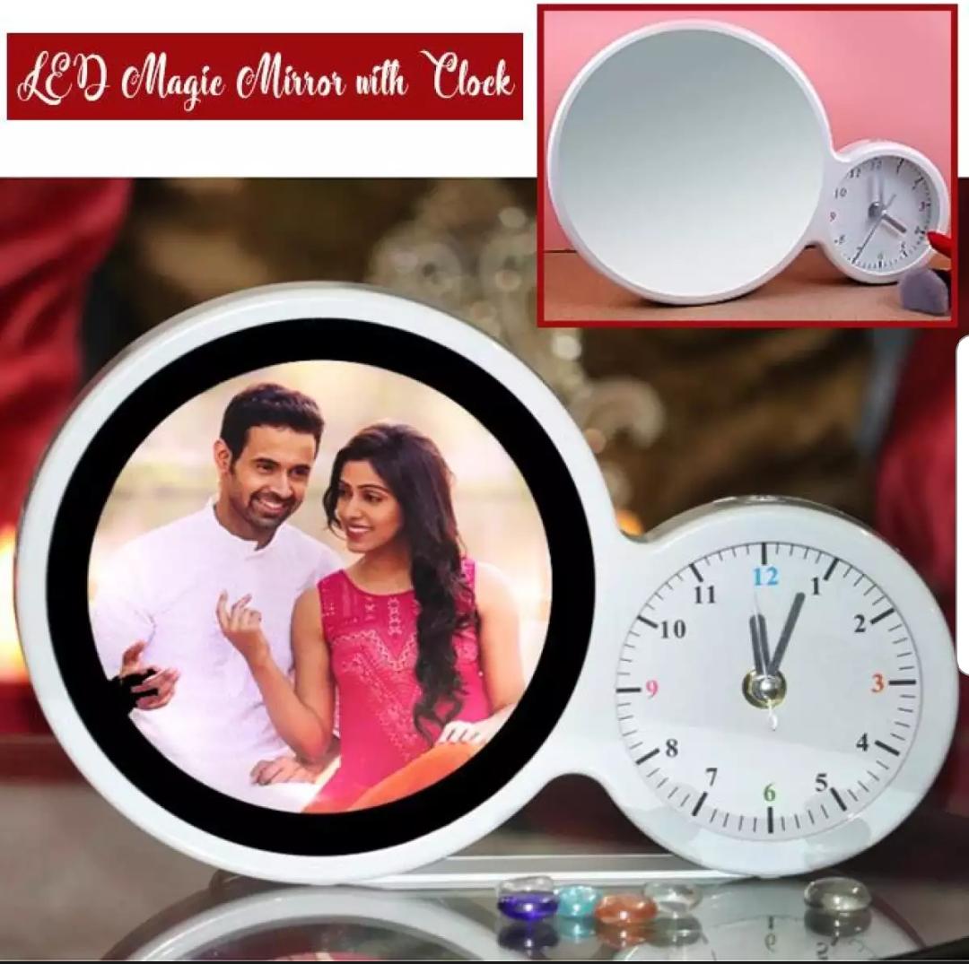Magic Mirror Led Photo Frame With Round Clock Multi Function Decor Night Light Acrylic Picture Frames Table Lamp Wedding Gift Buy Online At Best Prices In Pakistan Daraz Pk
