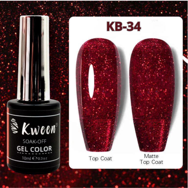 KWEEN Red Disco Glitter Gel Polish Sparkling Soak Off UV Nail Gel for Manicure Nail Art