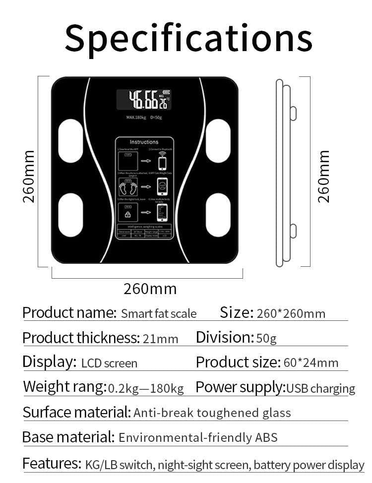 Upto 180kg Bluetooth Weight Machine With App - Smart Digital Body Weight Scale With Bluetooth Weighing Scale App & LED Digital Display -  Accurate Body Fat & BMI Measurement Through App - Weighing Machine & Weighing Scale For Household Use