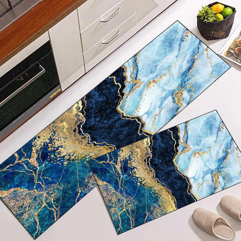 Azzin - 2pcs Kitchen Runner Mat Non Slip Super absorbent Bedroom Long Bedside Area Rug Soft Washable Carpet Bathroom Entrance Doormat