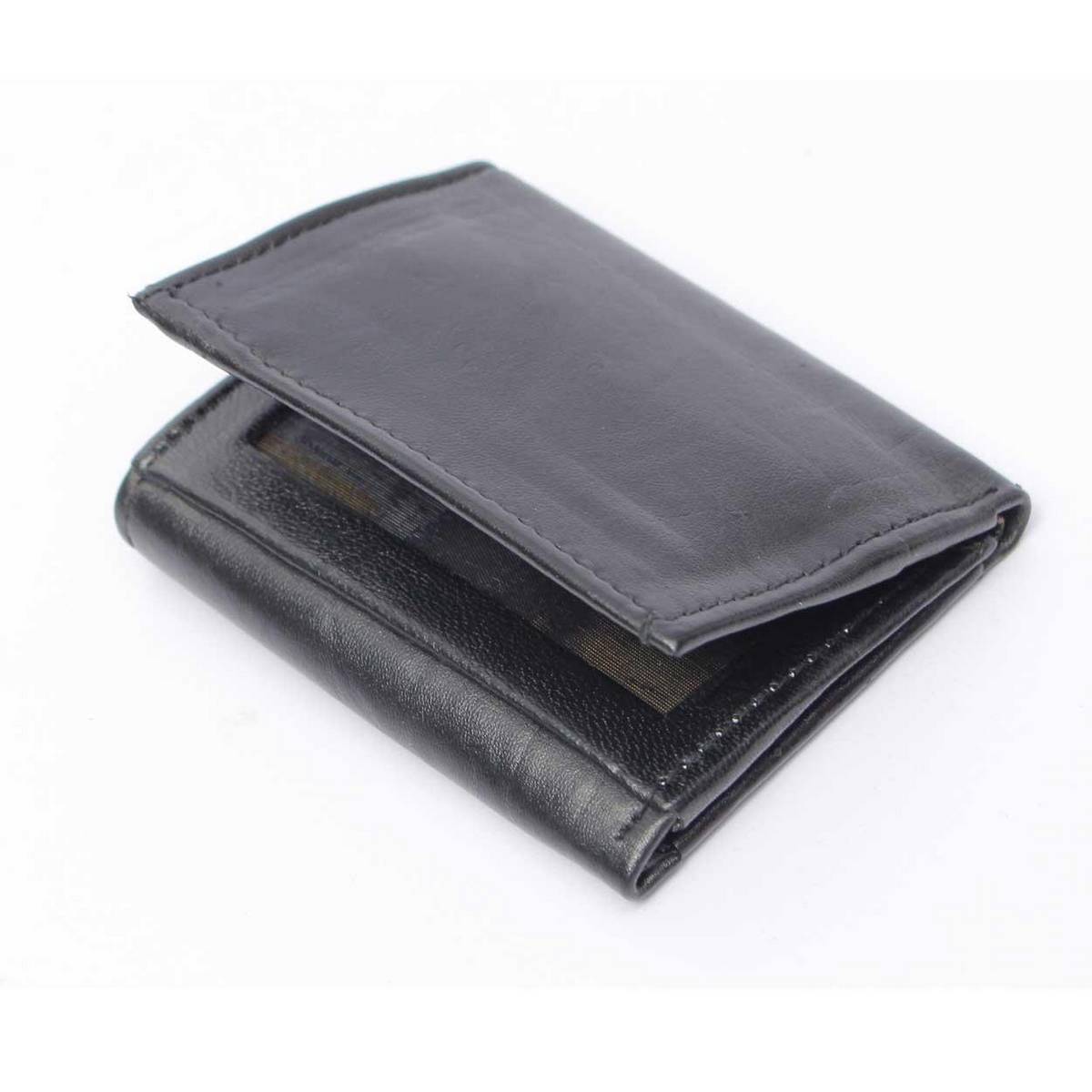 Men's Credit Business Card Cases Leather Three Fold Cards Holder Wallet Black