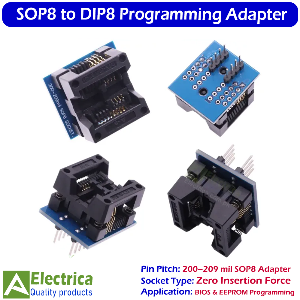 200–209mil SOP8 to DIP8 Adapter Socket for CH341A / EZP2010 / EZP2013 / SPI Flash Programmer | IC Test & Programming Module by Electrica