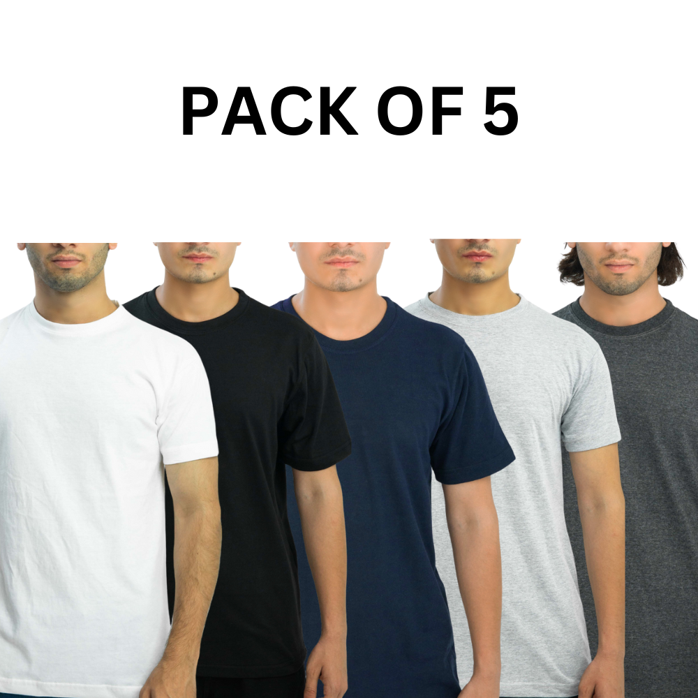Pack of 5 Plain Cotton Half Sleeve T Shirt For Men Casual Summer Wear Soft Breathable Fabric For All Day Comfort
