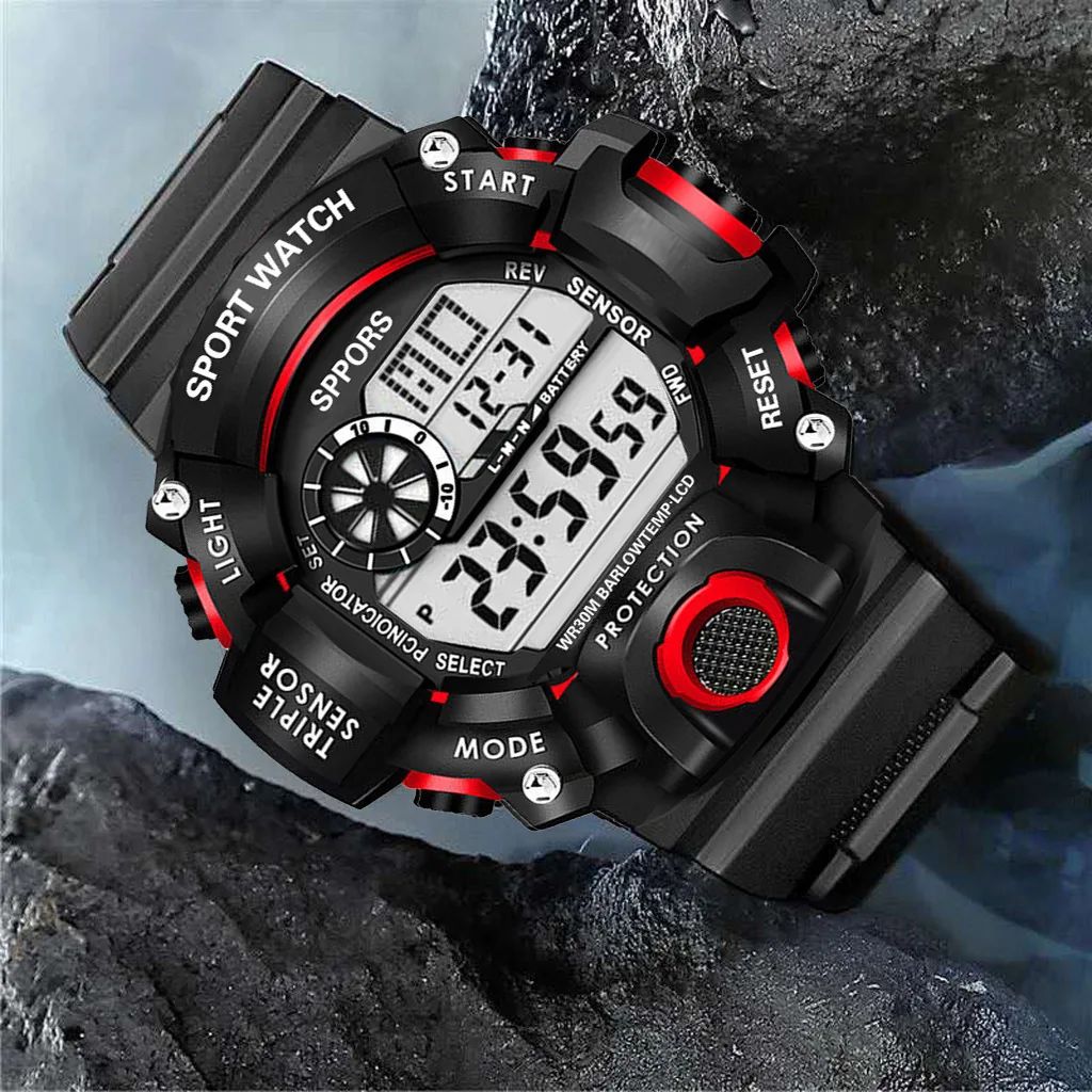 Outdoor Sports Watch for Boys Multifunctional LED Display Watch for Men Shockproof Sport Watch for Gents