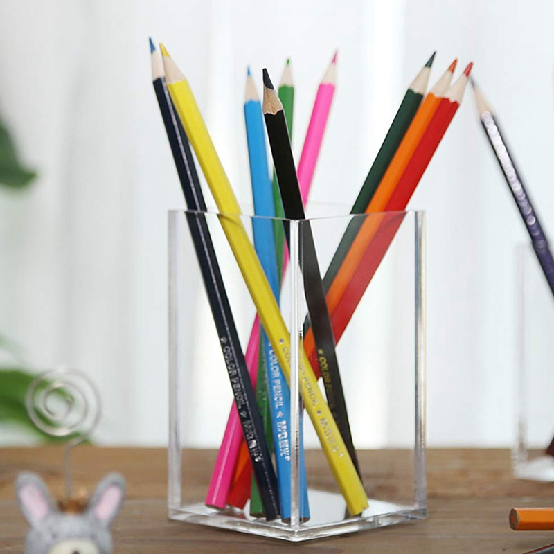 Acrylic Pen Holder Clear Desktop Pencil Cup Stationery Organizer