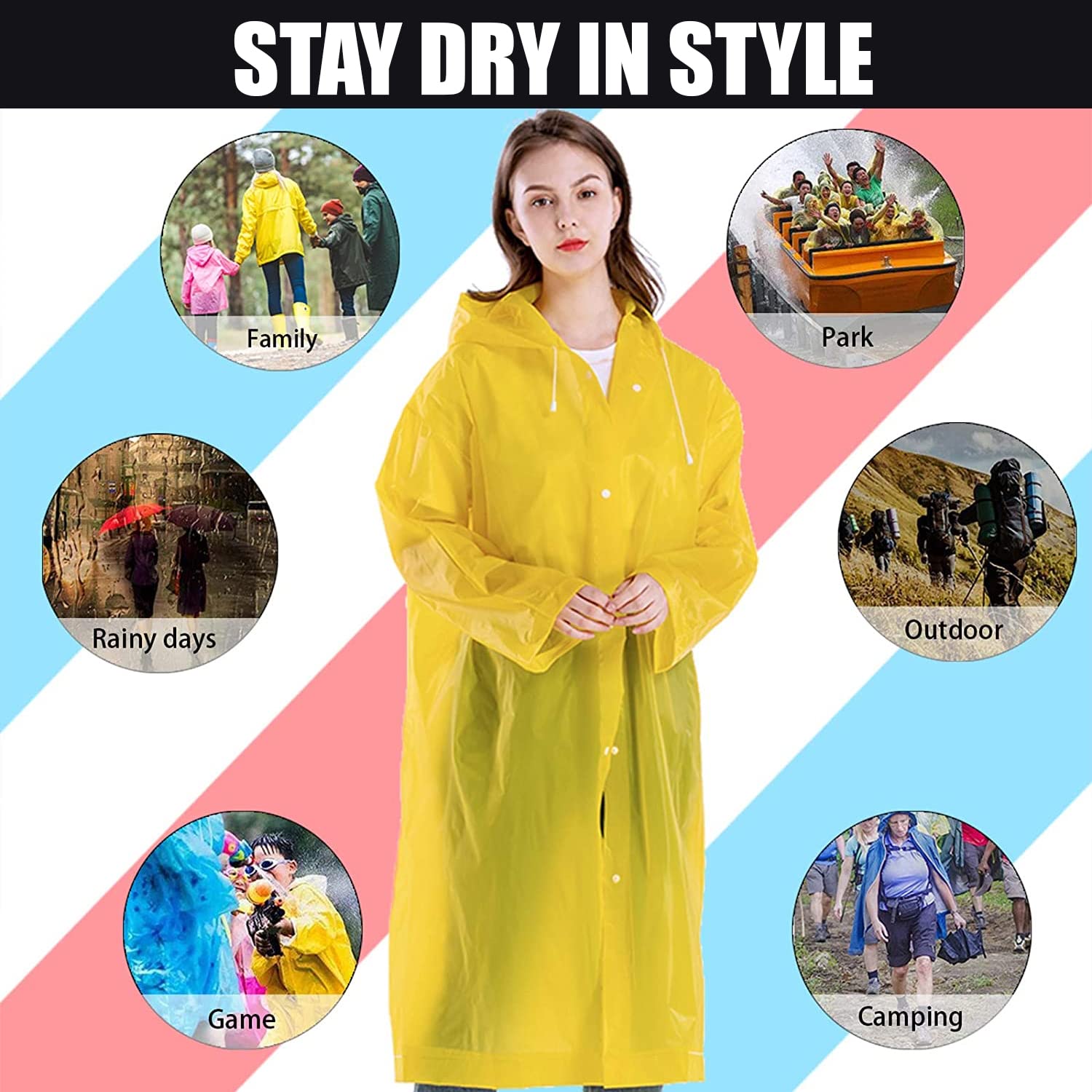 EVA Waterproof Unisex Rain Coat Hooded Full Sleeves Outdoor Men, Women, Boys & Girls Rainwear Poncho Raincoat for Camping, Hiking & Travelling