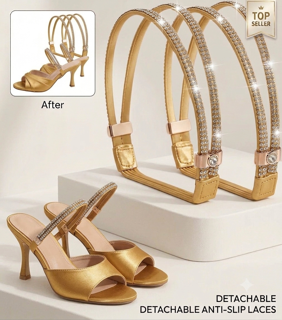 1 Pair High Heels Ankle Strap Crystal Diaond Shoe Lace Adjustable Elastic Band for Loose Heels, Flats & Sandals