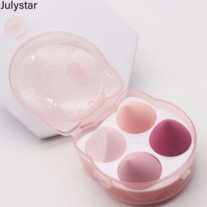 Julystar 1 Box 4pcs Transparen Bear Box Pack Makeup Sponge 4 Color Beauty Sponges Cosmetics Puff For Girls & Women