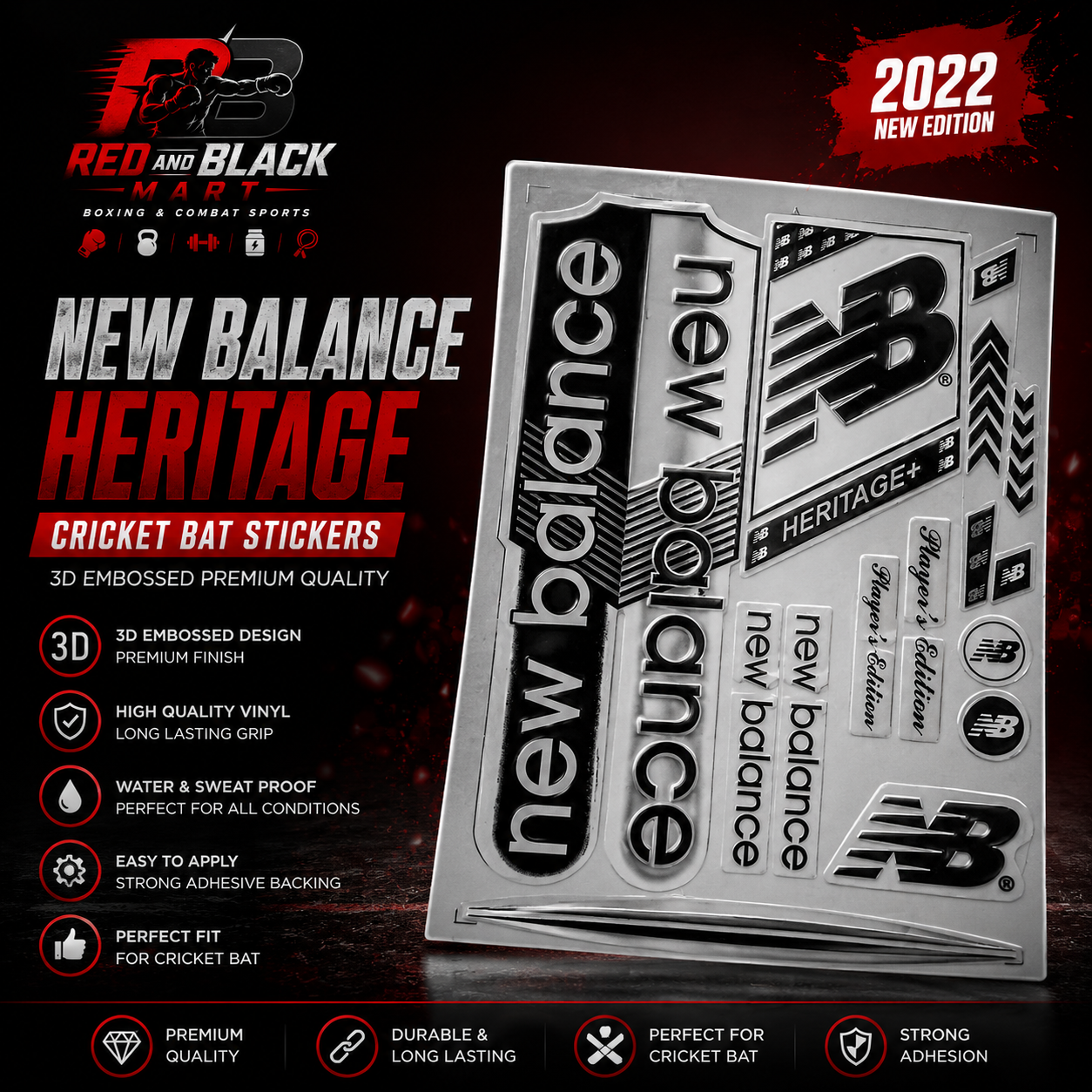[3D] Embossed 2022 New Balance HERITAGE Cricket Bat Stickers [3D