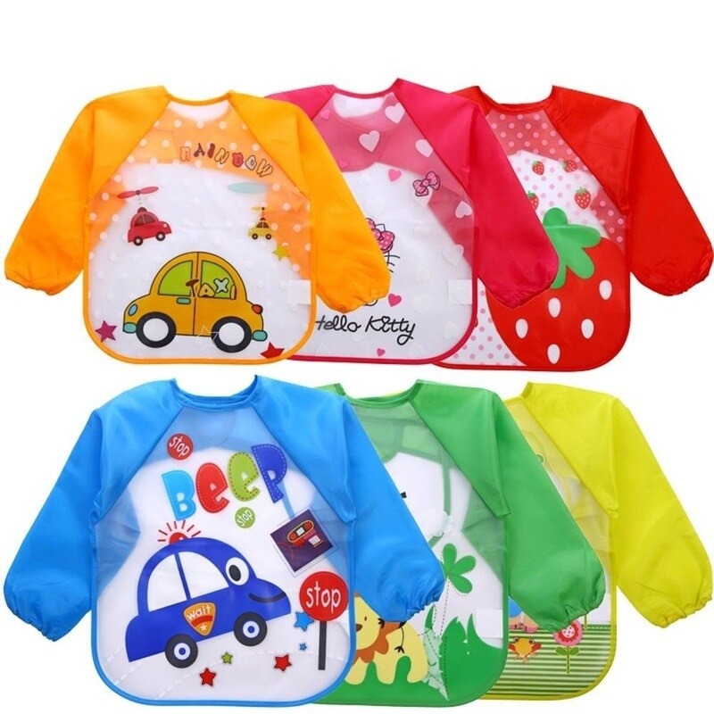 New Waterproof Feeding Baby Bibs Bandana Cute Full Sleeved plastic Bibs for Baby Girl Saliva Boy Burp Cloths Baby Self Feeding Cartoon Long Sleeves Printed Kids Eating feeding Apron