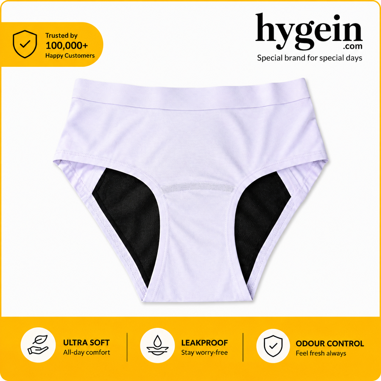 Hygein High Waist Reusable Period Underwear Brief Panties 4 Layers Leak Proof Highly Absorbency