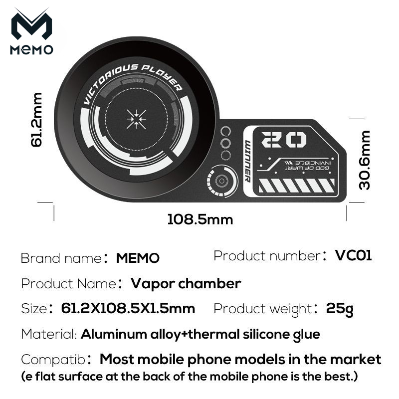 MEMO Mobile Cooling Fan Plate | Phone Magnetic Cooler Sticker Heat Sink for Fan Radiator (Strong Adhesive) - Memo VC01 Aluminium Vapor Chamber Gaming Cooling Pad
