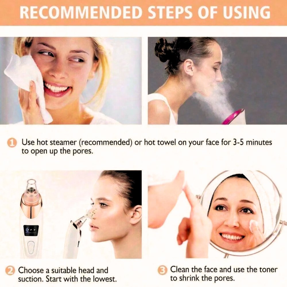 5-in-1 Derma Suction Blackhead Remover Machine | Pore Vacuum Cleaner | Acne Pimple Extractor | Facial Pore Suction Tool | Deep Face Cleaning | Whitehead & Blackhead Removal | Rechargeable Skin Care  Multi-Functional Skin Care Beauty Tool for Nose  & Face