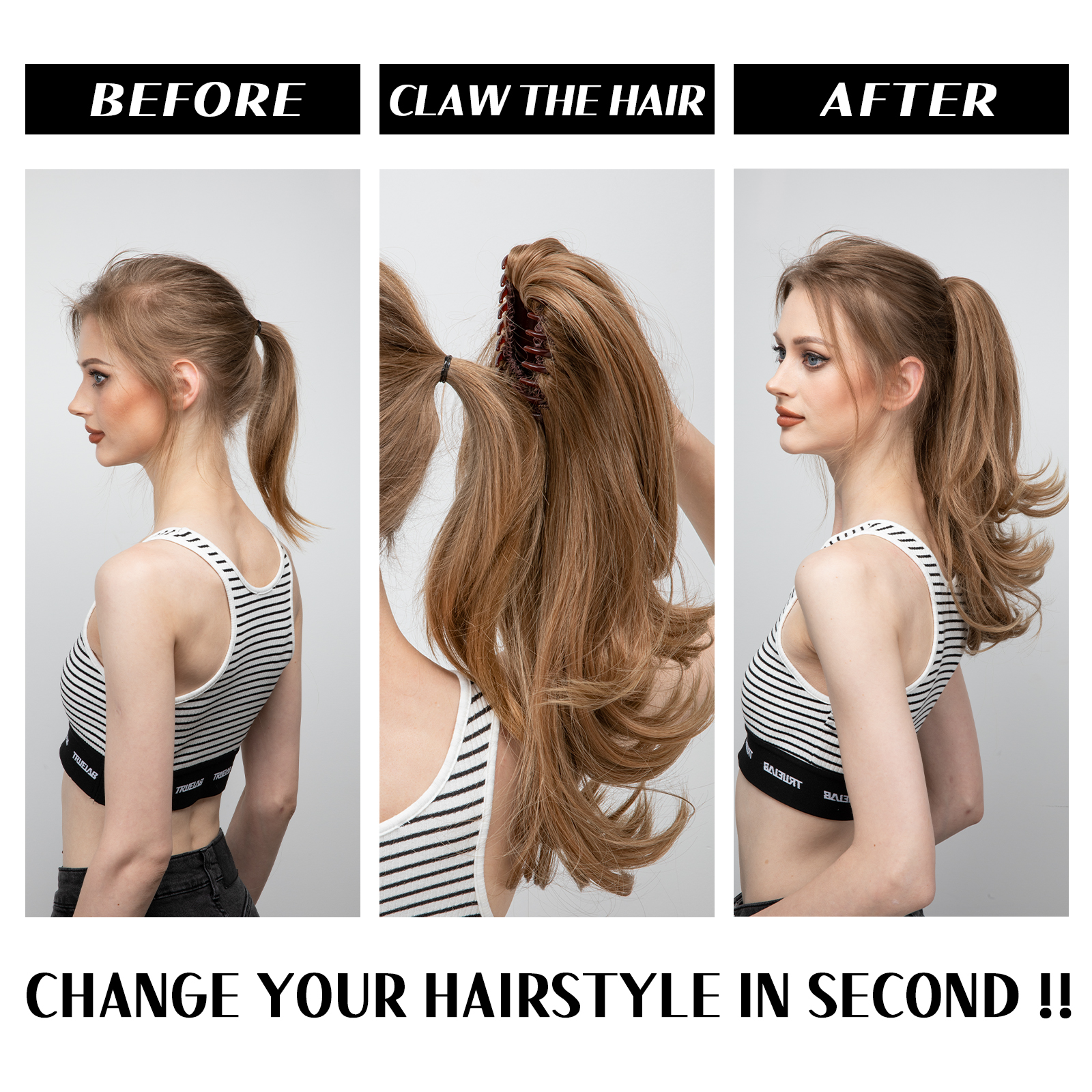 Synthetic Claw Clip In Ponytail Hair Extensions Hairpiece - Hair Wavy Step cutting With Catcher