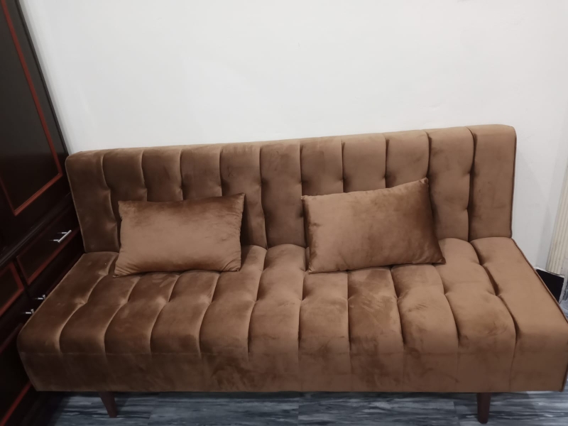 Turkish Style 3 Seater Sofa Cam Bed With 2 Free Cushions Armless Best Price Furniture Sofas  | Fabric Velvet | Customize in All Colors | Compact Living Spaces, Dorms, Guest Rooms, Apartments, Offices | Imported