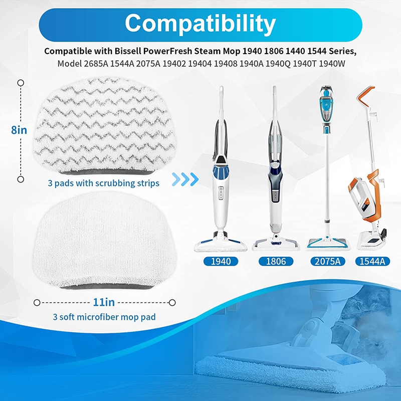 Washable Replacement Microfiber Mop Pads Fit For Steam Cleaner pack Of