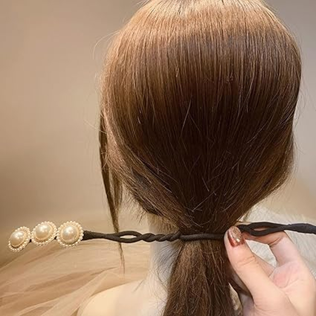 1 pcs Pearl Hair Bun Maker Elegant Decorative Flexible Retro Fashion Bun Shaper Hair Ponytail Holder Braid Makers for French Twist, Deft Bun and Lazy Curls Pearl Hairpin DIY Hair Braiding Lazy Braider Tool Clips Braider Twist Headwear