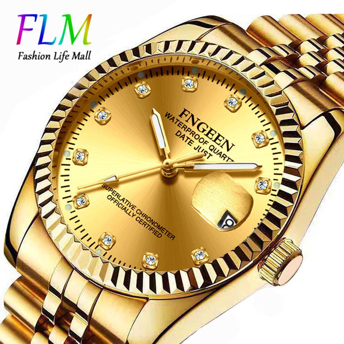 FNGEEN Men Watch Fashion Business Rhinestone Male Clock Men s Quartz Gold Watches Top Brand Luxury Waterproof Date Wrist Watch