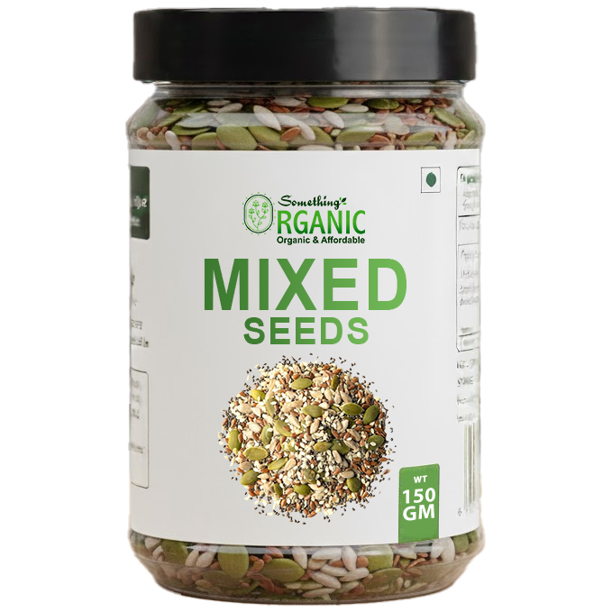 Organic 4-Seed Mix Jar 150 GM - Pumpkin, Sunflower, Sesame & Flax Seeds - High Protein, Omega-3 & Fiber - Keto, Vegan Superfood - Resealable Packaging