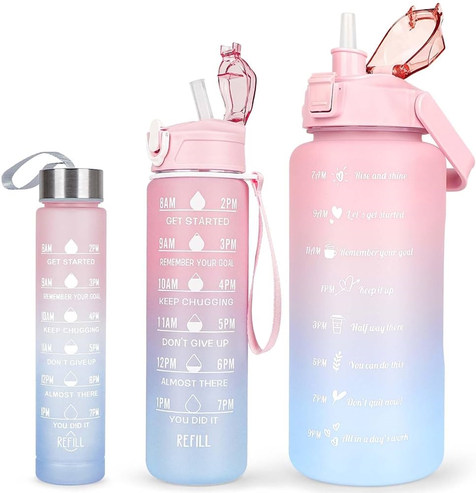 3pcs | 2pcs Motivational Water Bottle With Straw | 2L Gradient Color Drinking Water Bottle