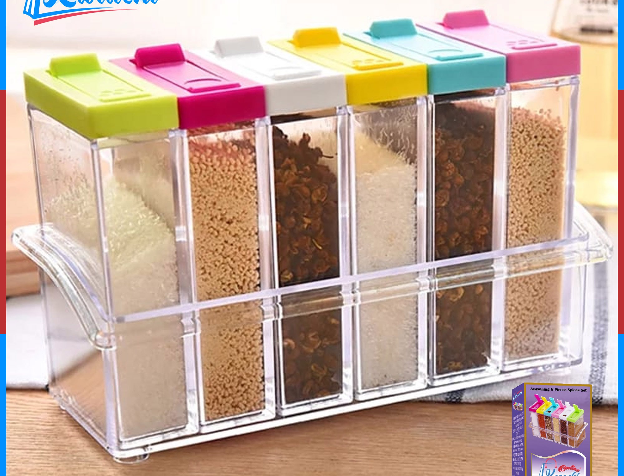 6 Piece Spice Jar With Colorful Lids Spice Jar Kitchen Masala Jar Spice Box Spice Racks