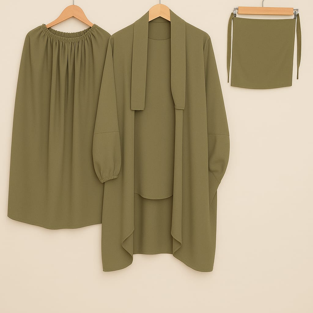 3 Piece Jilbab Set with Naqab & Skirt Black | Wool Peach Fabric | Full Coverage Modest Islamic Wear for Women | Prayer, Umrah & Daily Wear