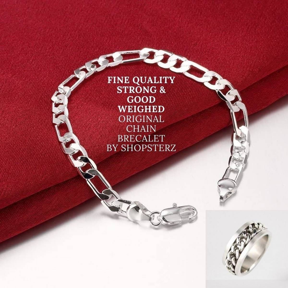 fine quality strong & good weighed silver Italian Solid Diamond-Cut  Chain Bracelet & spinner chain ring for men