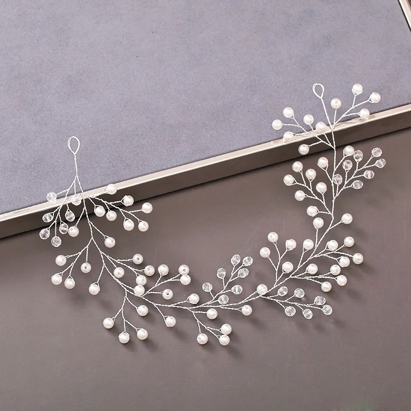 Wedding Tiara Golden flower leaves Pearl beads crystal headband wedding hair accessories