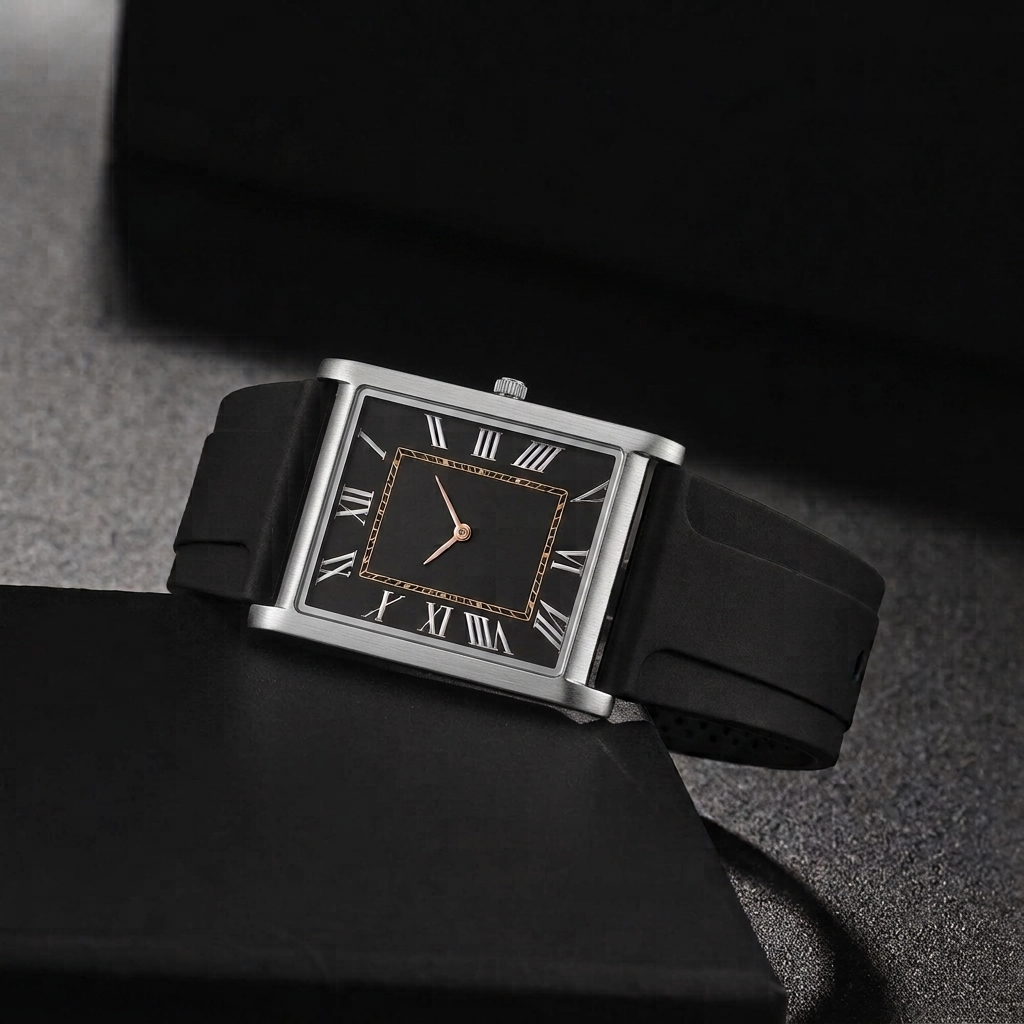 Leather Strap Watch For Men's – Stylish Fashion Quartz Silicone Soft Rubber PU Strap Waterproof Belt - Elegant Business Watches for Boy's in Rectangular Shape Dial Analog Old Money Time Classic Vintage Look For Men With Golden & Silver Case