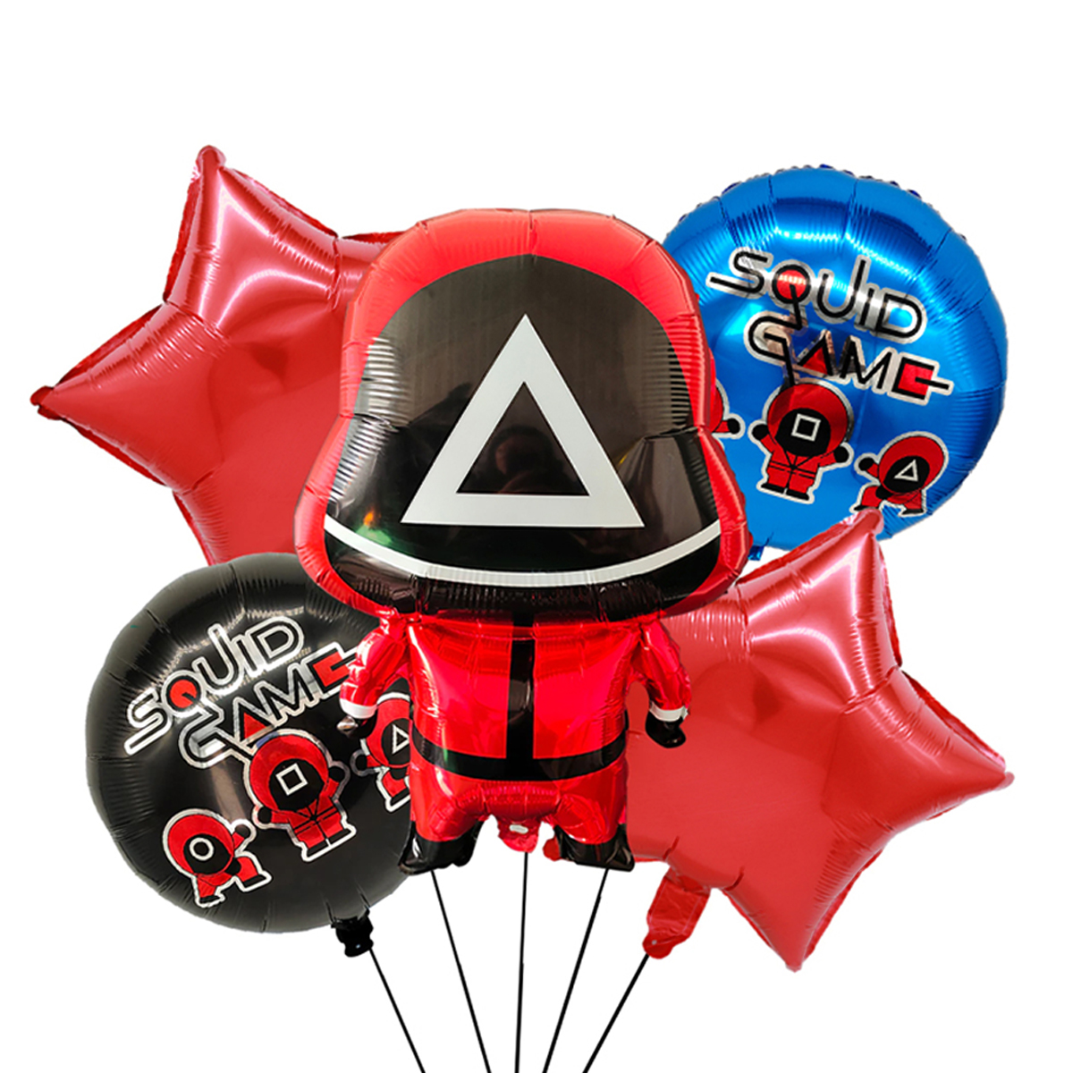 Squid Games Set of 5 Pcs Metallic Foil Balloons, Squid Games Movie Series Birthday  Theme Reusable
