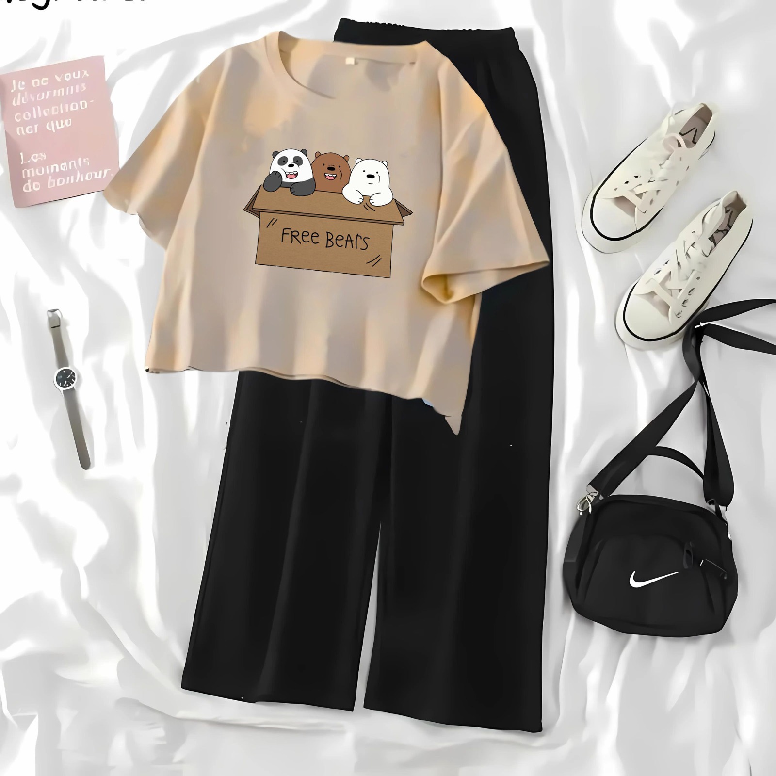 High-Quality Summer Printed Crop Top and Black Flapper Suit