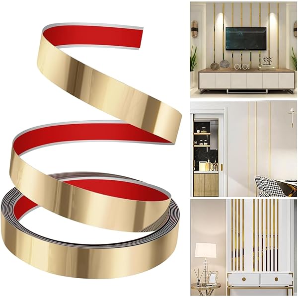 Golden Metal Trim Wall Strip Stainless Steel PVD Coated 8K Mirror Gold Finish Flat Trim Strip Roll for wall Decoration, Furniture, Highlighters