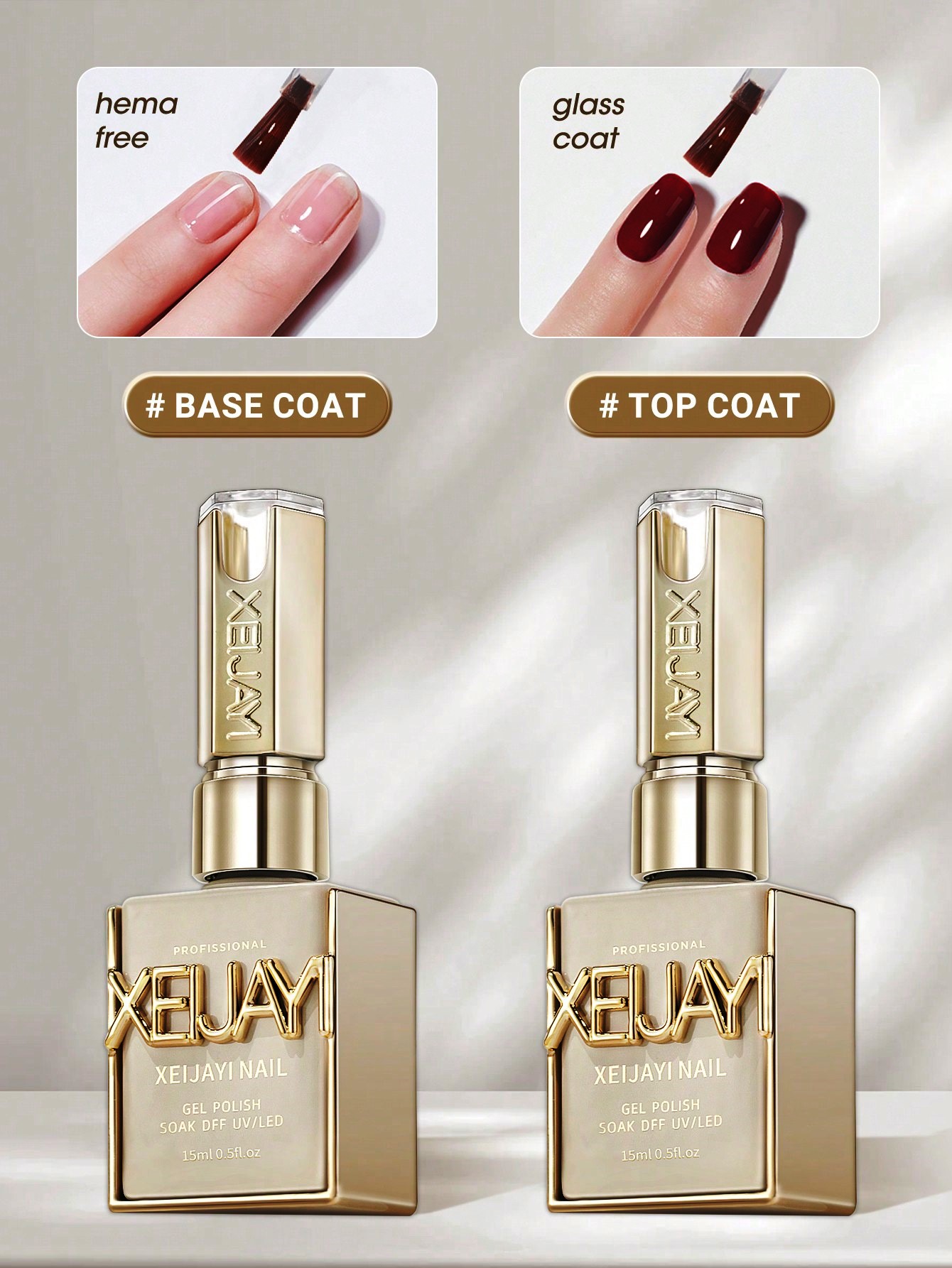 💅 XEIJAYI 15ml Base Coat  / No Wipe Top / Matte Top Coat UV LED Soak Off Glossy Nail Gel Polish Sealer for Salon & DIY Manicure