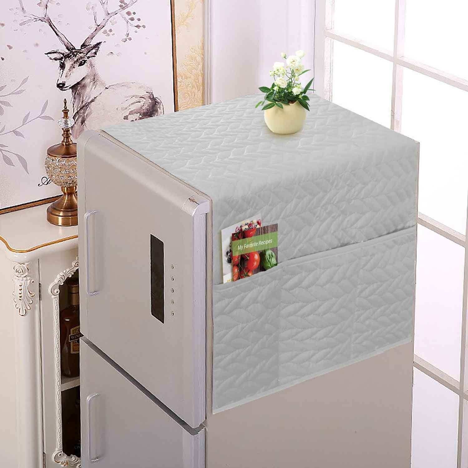 Fridge Dust Cover Waterproof Refrigerator Dustproof Cover with 6 Pocket Household Freezer Top Hanging Bag Fridge Storage Bag Appliance Protector Organizer Washing Machine Top Cover