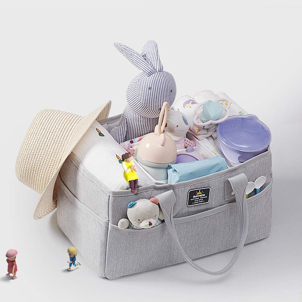 Baby Diaper Caddy Organizer | 100% Cotton Rope | Diaper Basket | 8 Pockets | Storage For Nursery | Portable Basket For Changing Station | Fits Changing Table | Baby Shower Gifts