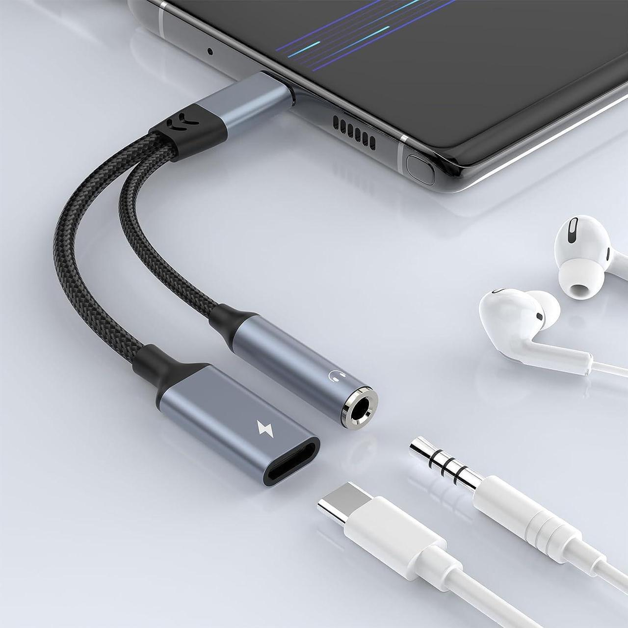 New 2 in 1 USB Type C to 3.5mm Headphone Audio Aux jack Adapter PD 60W Splitter Fast Charging Cable Connector for all Mobiles