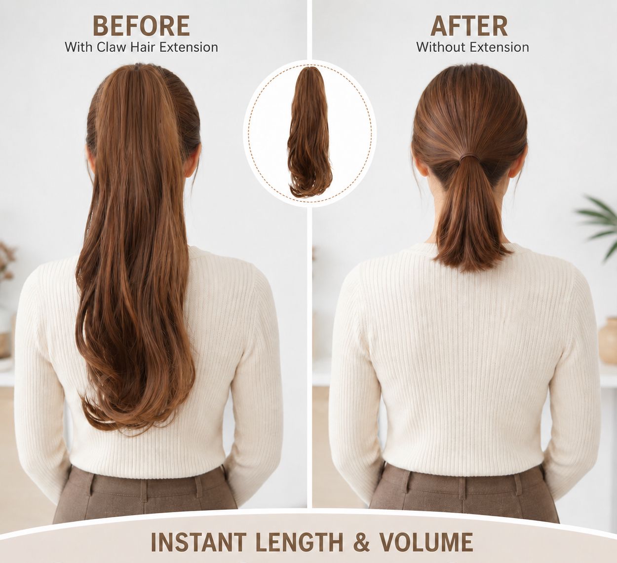 Long Straight Claw Clip On Ponytail Hair Extensions 24Inch Heat Resistant Pony Tail Hair piece For Women Daily Party