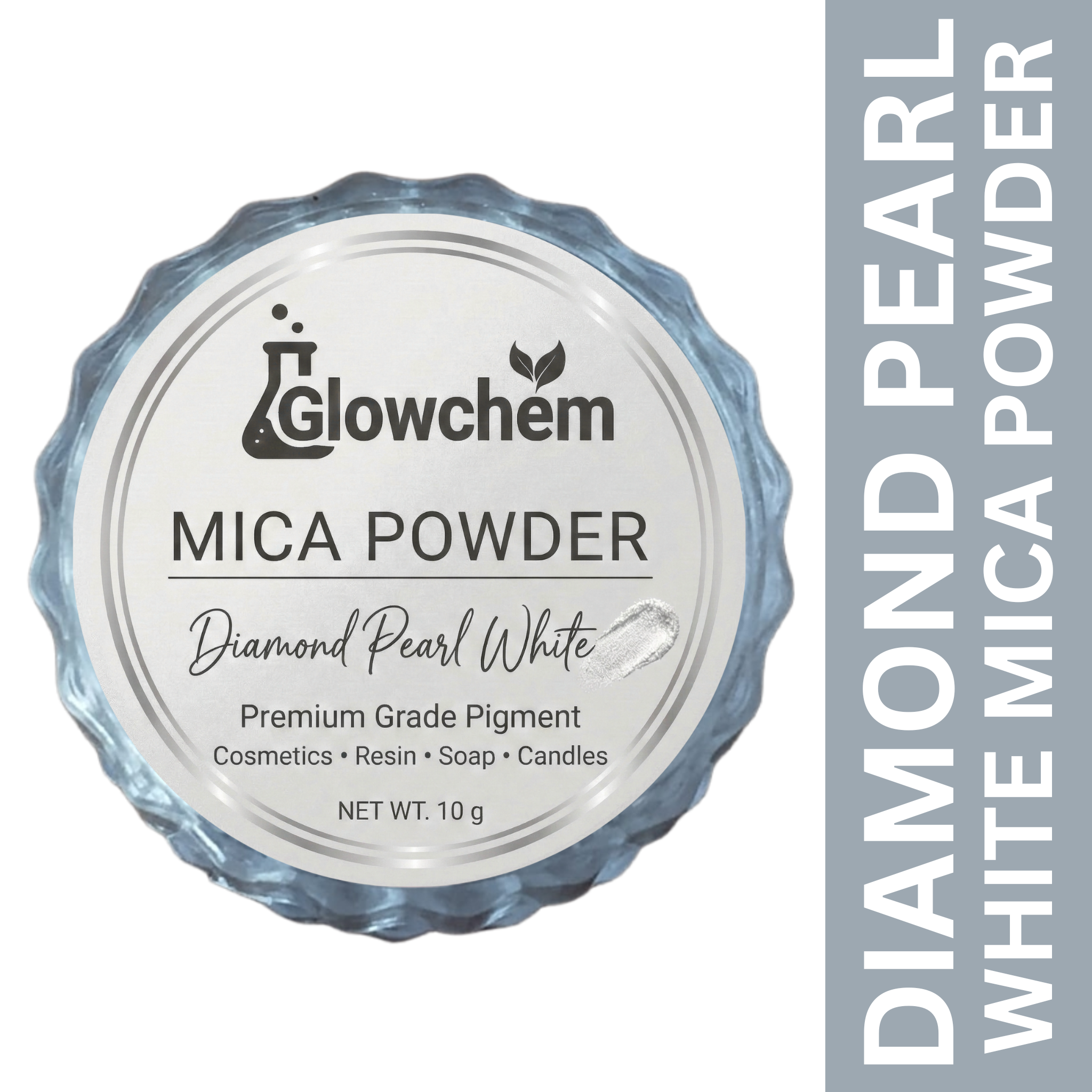 GlowChem Diamond Pearl White Mica Powder Cosmetic Grade | Shimmer Pigment for Soap, Lip Gloss, Nail Polish, Resin, Candle Making, DIY Cosmetics, Makeup & Craft Use – Fine Pearl White Pigment Powder (10g)