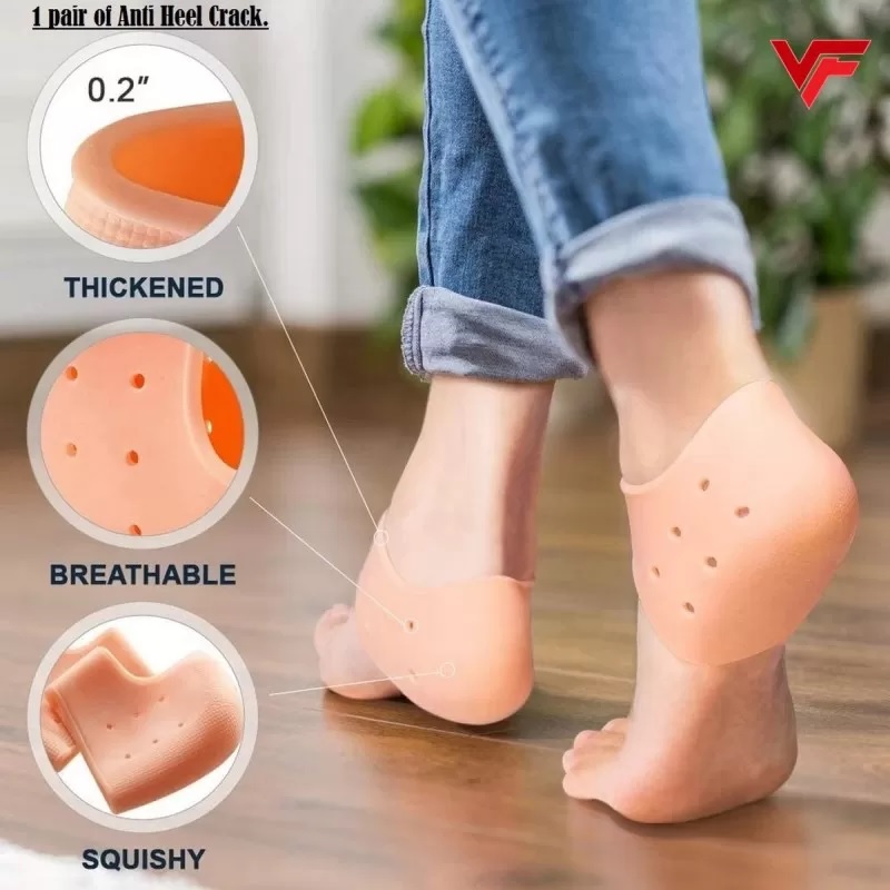 Silicone Half Heel Protector Socks Pair - Anti-Crack Set for Pain Relief